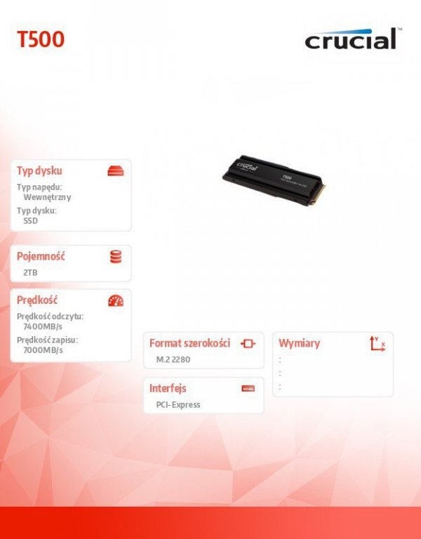 Dysk T500  2TB M.2 NVMe 2280 PCIe40 7400/7000 Radiator