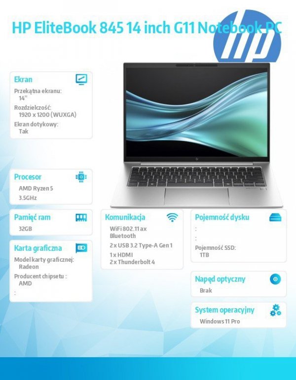 Notebook EliteBook  845 G11 Ryzen 5 PRO 8640HS 1TB/32GB/W11P/14.0   9G0Y4ET