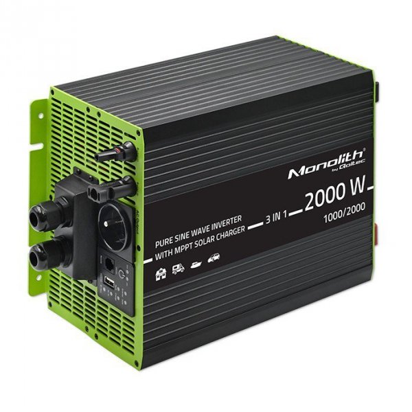 Przetwornica solarna 3w1 z funkcją ładowania AC | MPPT | UPS |   ATS | 1000W | 2000W | 12V na 230V | Czysty Sinus