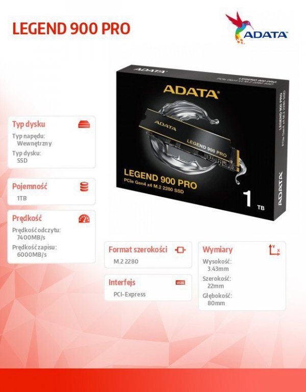 Dysk SSD LEGEND 900 Pro 1TB PCIe 4x4 7.4/6 GB/s M.2