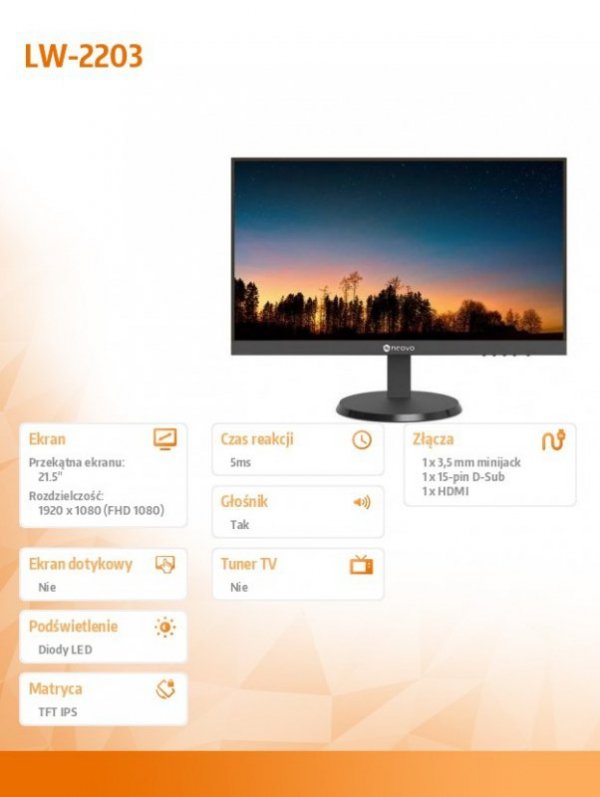 Monitor 21,5 cala LW-2203 HDMI  VGA 100Hz