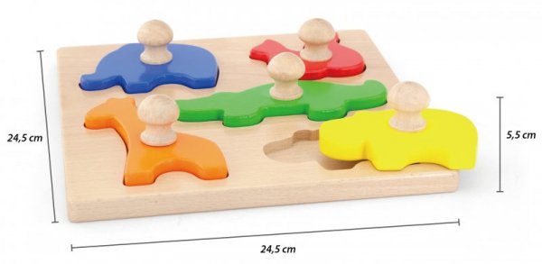 Viga Drewniane Puzzle z Pinezkami Zwierzęta
