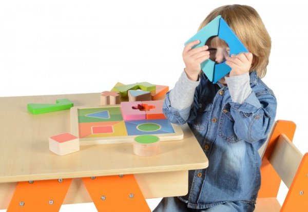 Drewniane Puzzle Geometryczne 12 Elementów Masterkidz Montessori