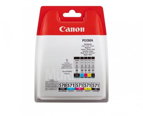 Canon Tusz PGI-570/CLI-571 PGBK/C/M/Y/BK MultiPack,  4 x 7 ml. + PGBK x 15 ml.