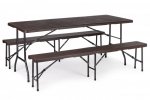 Zestaw cateringowy stół bankietowy 180 cm + 2 ławki brąz ModernHome