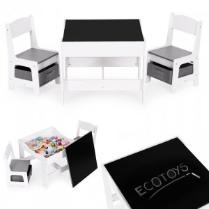 Zestaw mebli dla dzieci stolik + 2 krzesła tablica kredowa ECOTOYS