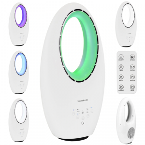 Nowoczesny wentylator stojący bezłopatkowy podłogowy 60W 3 tryby pracy pilot timer podświetlenie LED