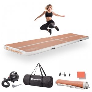 Ścieżka akrobatyczna Airtrack inSPORTline Airstunt 400x100x10 cm ∙ mocha mousse ∙ nośność 500 kg ∙ wodoodporna ∙ torba w zestawi