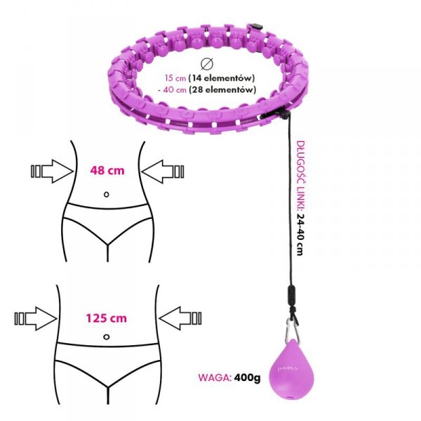HHW12 PLUS SIZE HULA HOP VIOLET Z WYPUSTKAMI I OBCIĄŻNIKIEM HMS