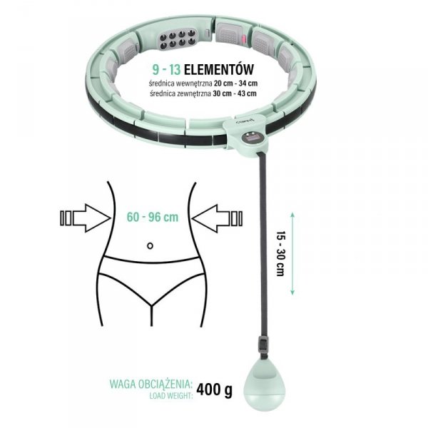 HHM13 HULA HOP GREEN Z MAGNESAMI I OBCIĄŻNIKIEM + LICZNIK HMS