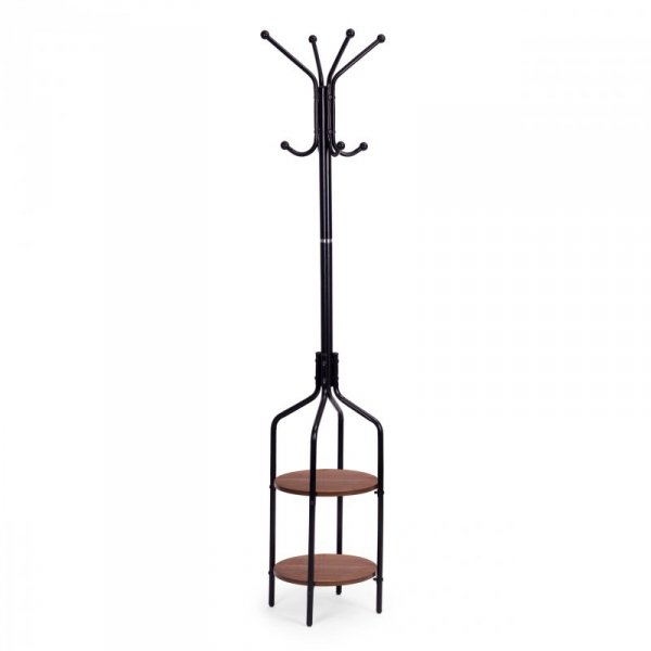 Wieszak stojący z półkami 8 haczyków 180 cm metal czarny ModernHome