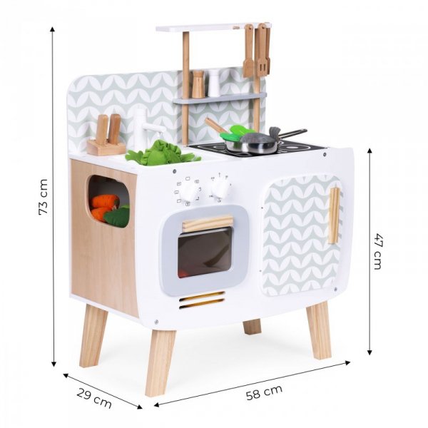 Drewniana kuchnia dla dzieci retro piekarnik palniki zlew akcesoria kuchenne ECOTOYS