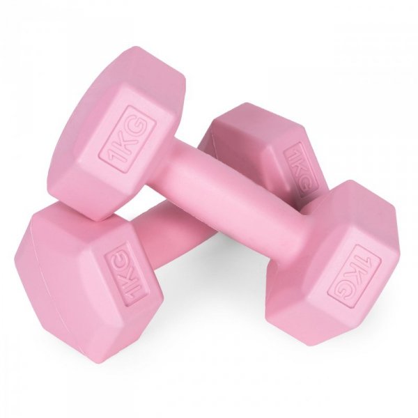 Hantle sześciokątne zestaw 2x1 kg ciężarki do ćwiczeń obciążniki fitness różowe ModernHome