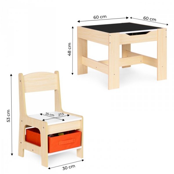 Zestaw mebli dla dzieci stolik + 2 krzesła tablica kredowa ECOTOYS