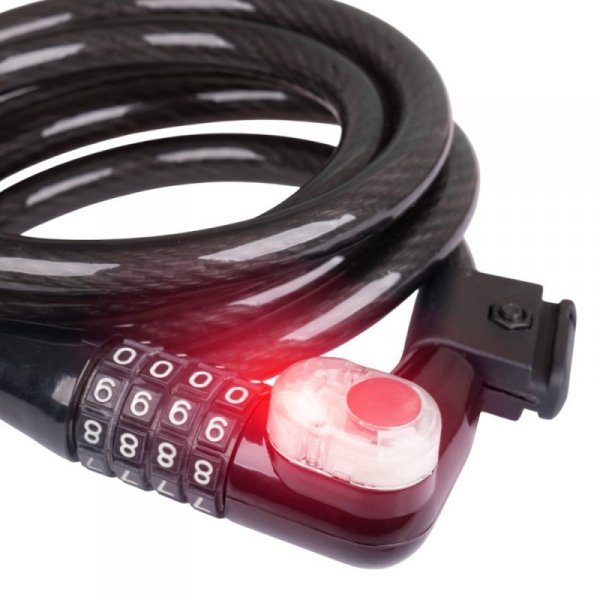 Zapięcie rowerowe, zamek szyfrowy W-TEC Bahrand 12*1800mm ze światłem LED