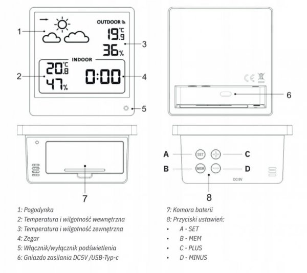 STACJA POGODOWA Z DCF METEO SP200 Z POGODYNKA EKRAN LCD