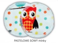 Wkładki laktacyjne 11cm, PASTELOWE SOWY minky, 2szt Wkładki laktacyjne 11cm, PASTELOWE SOWY minky, 2szt