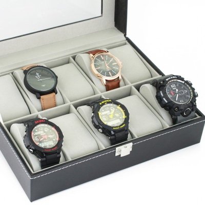 Szkatułka pudełko na 10 zegarków szare wnętrze PD33