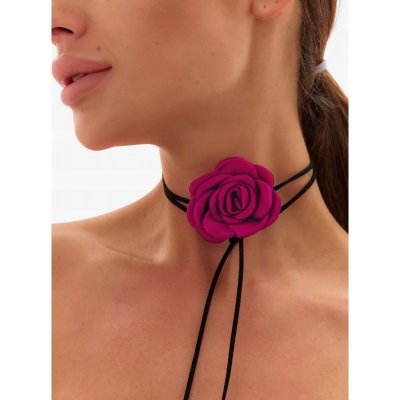 Naszyjnik choker ozdobny kwiat na szyję róża na rzemyku elegancki fuksja N760F