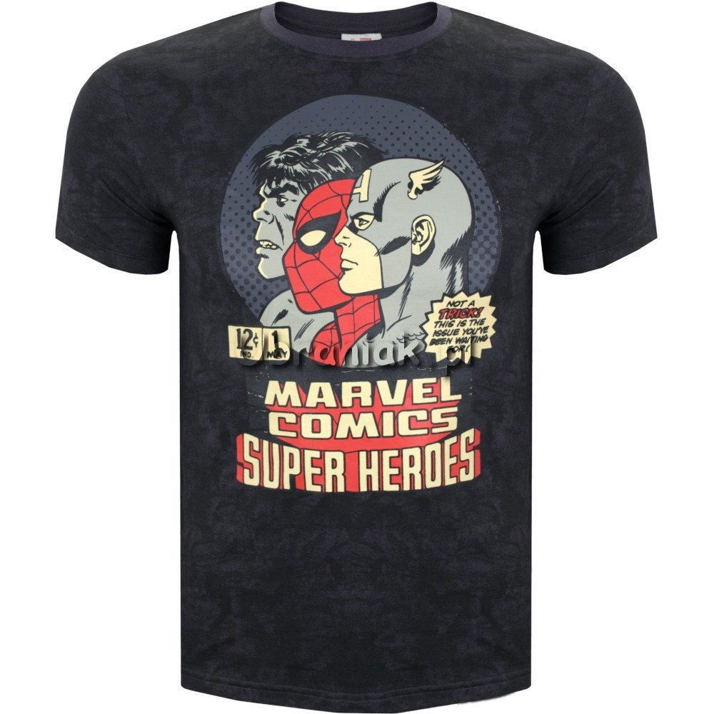 Tshirt Marvel Comics w kolorze szarym, stylizowany stary, z nadrukiem