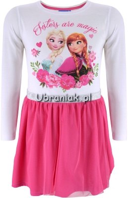 Sukienka Frozen Elsa i Anna biało-różowa