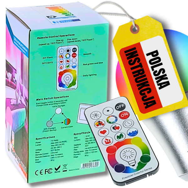 C2_tds0565_Zestaw żarówek kolorowych LED RGB + piloty - 4 szt.