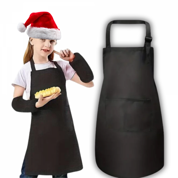 FARTUSZEK KUCHENNY DLA DZIECI CZARNY GŁADKI Z KIESZENIĄ - UNI DZIECIĘCY ( tds0763)