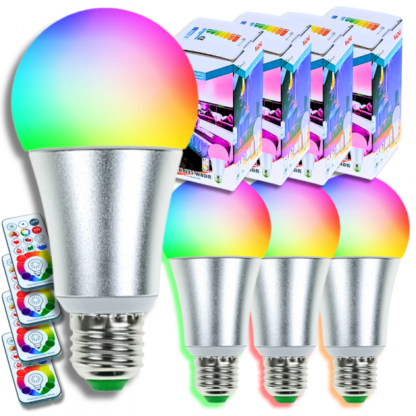 C2_tds0565_Zestaw żarówek kolorowych LED RGB + piloty - 4 szt.