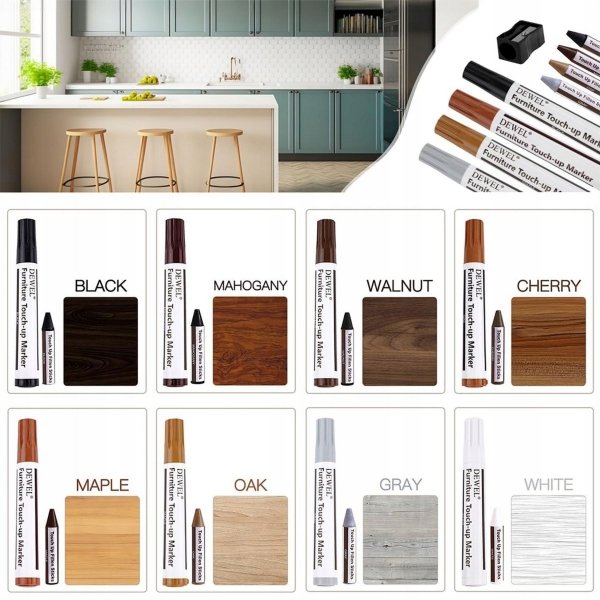 ZESTAW DO NAPRAWY MEBLI PANELI DREWNA NA RYSY MARKERY + WOSKI - TRWAŁY 17W1 ( tds0781)