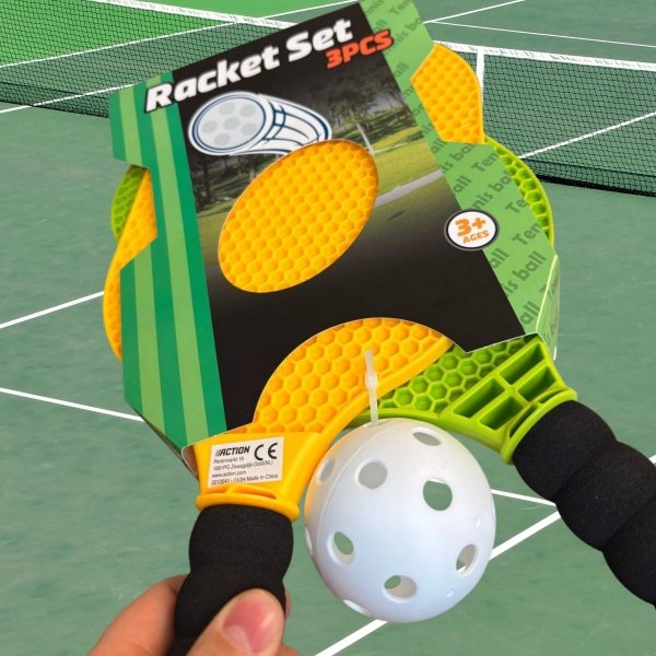 ZESTAW PALETEK DLA DZIECI DO TENISA BADMINTONA DWIE PALETKI RAKIETY PIŁKA (tds0785)