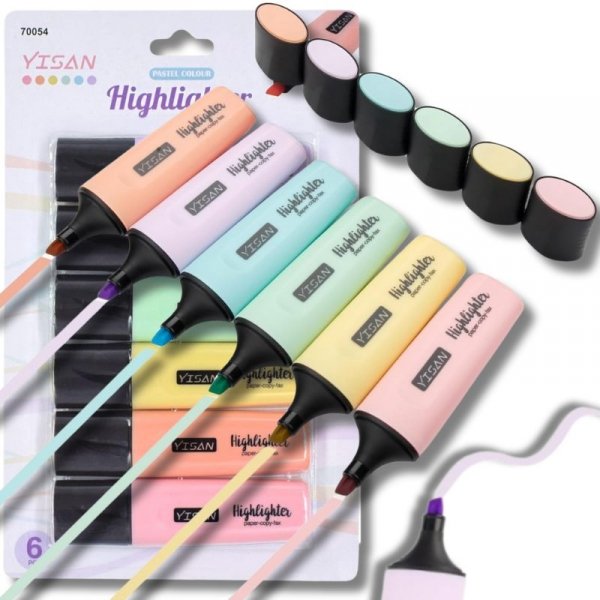 ZAKREŚLACZE PASTELOWE KOMPLET ZESTAW DO BIURA SZKOŁY PISAKI KOLOROWE - 6X (tds0579)