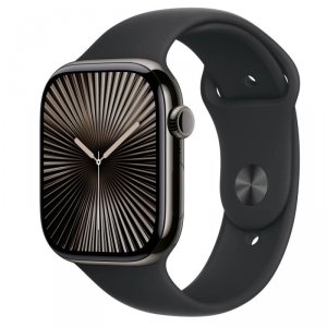 Apple Watch Series 10 GPS + Cellular, koperta 46 mm z tytanu w kolorze łupkowym z paskiem sportowym w kolorze czarnym - rozmiar 