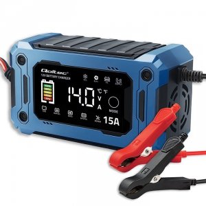 Qoltec Mikroprocesorowa ładowarka 12V 15A | Prostownik z funkcją naprawy i podtrzymania zasilania podczas wymiany akumulatora | 