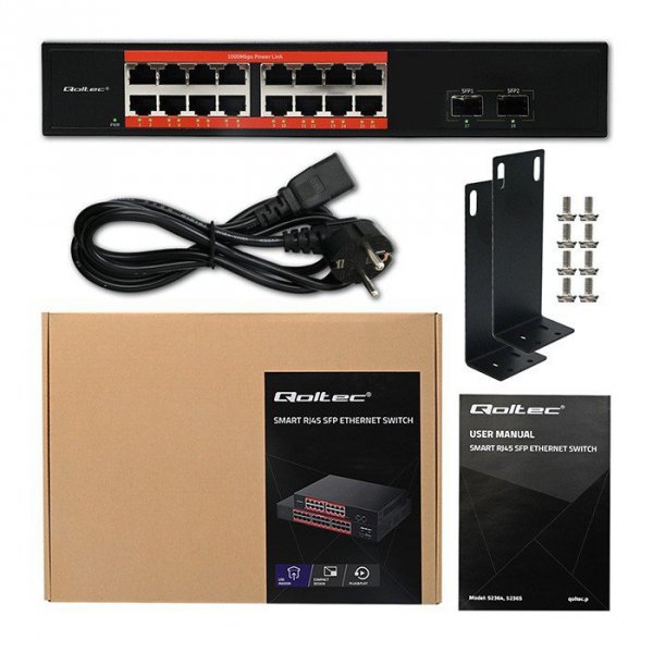 Qoltec Przełącznik sieciowy SWITCH Gigabit Ethernet | 16x RJ45 | 2x SFP | 1000 Mb/s