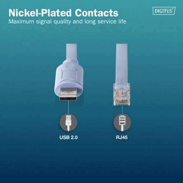 Digitus Kabel adapter do konsoli USB-A 2.0 męski do RJ45 | Chipset FTDI (FT232RNL) | jasnoniebieski | 1.8m