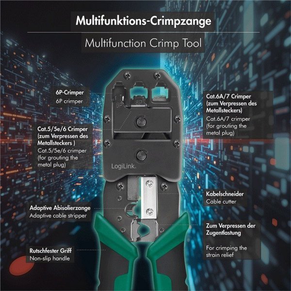 LogiLink Narzędzie zaciskowe 6w1 do kabli telefonicznych i sieciowych