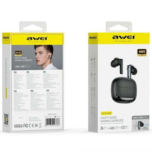 AWEI Słuchawki bezprzewodowe Bluetooth 6.0 TWS ANC TA19 czarne