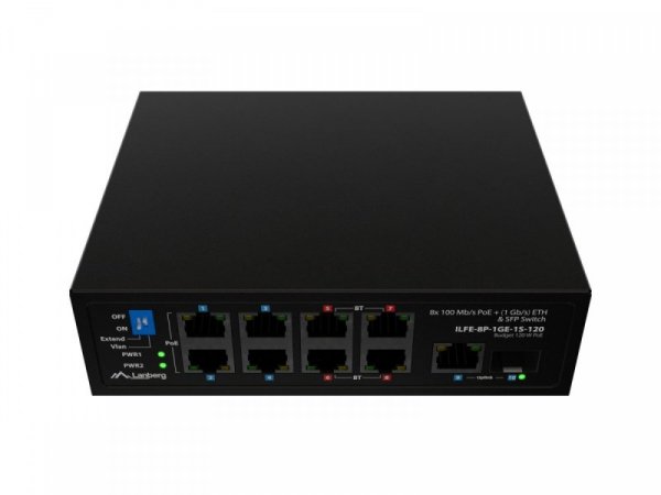 Lanberg Przełącznik Light ILFE-8P-1GE-1S-120 Light Industrial POE 4XBT 4XAT  SFP+ ETH DIN FAST Ethernet