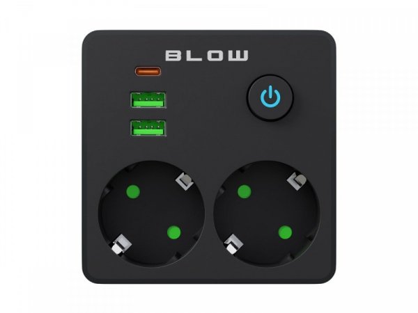 BLOW Rozgałęźnik R-20 PR 2-GNIAZDA + 2USB + USB-C czarny