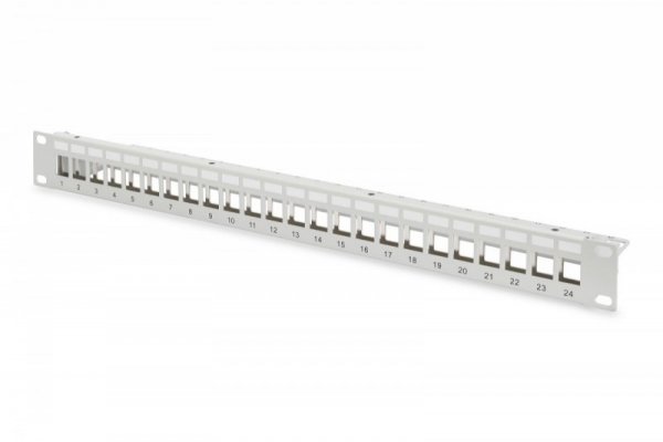 Digitus Panel krosowy (patch panel) modularny 19&quot; 24 porty pod moduły keystone, 1U, ekranowany, prowadnica kabli, pola opis