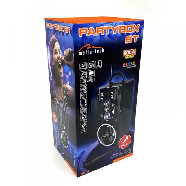 Media-Tech Głośnik PARTYBOX BT MT3150 Karaoke/Bluetooth 5.0/FM/MP3/USB/AUX/LED/USB-C/RMS 18W/PMPO 800W.