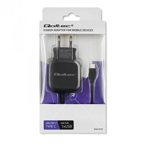 Qoltec Ładowarka sieciowa 17W | 5V | 3.4A | USB + USB typ C