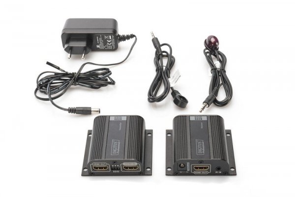 Digitus Przedłużacz/Extender HDMI do 50m po skrętce Cat.6/7 UTP, 1080p 60Hz FHD, HDCP 1.2, IR, audio (zestaw)