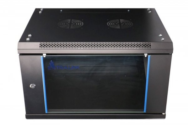 Extralink Szafka wisząca rack 6U 600x450 czarna szklane drzwi