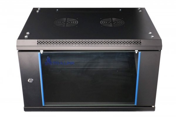 Extralink Szafka wisząca rack 6U 600x600 czarna szklane drzwi