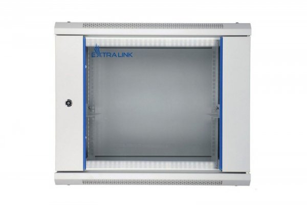 Extralink Szafka wisząca rack 9U 600x450 szara szklane drzwi