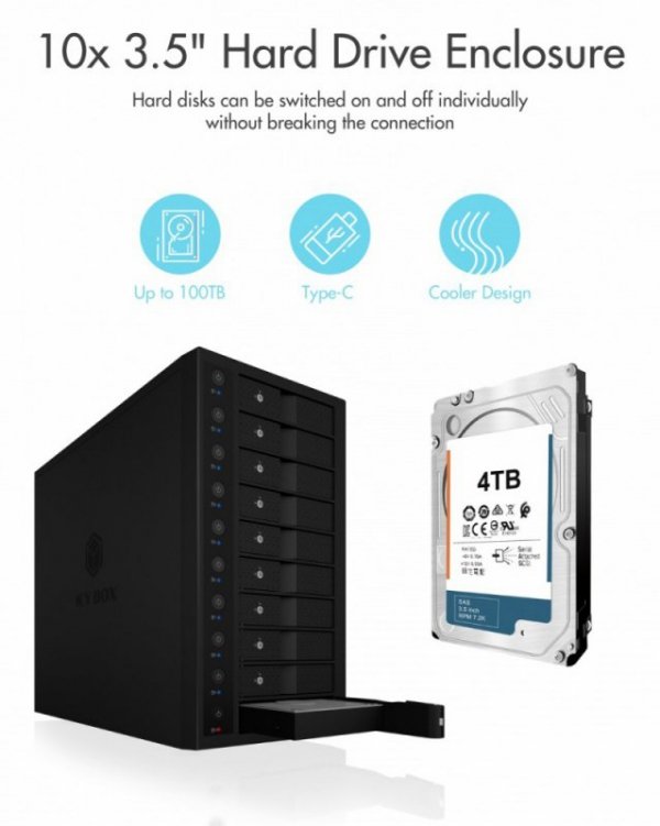 IcyBox Obudowa IB-3810-C31 10x HDD Single System dla 3,5&quot; HDD SATA I/II/III