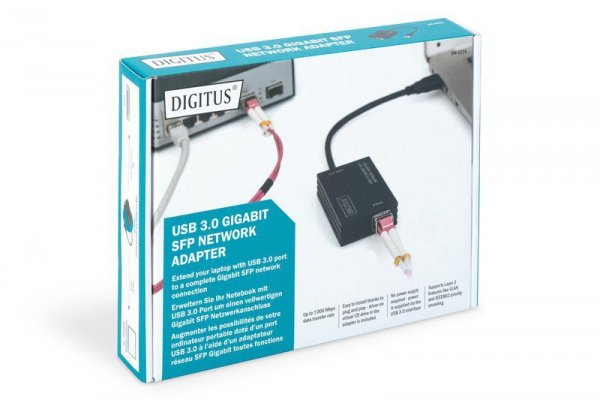 Digitus Karta sieciowa przewodowa USB 3.0 A do RJ45 Gigabit SFP Ethernet 1 Gbps Fiber Chipset RTL8153