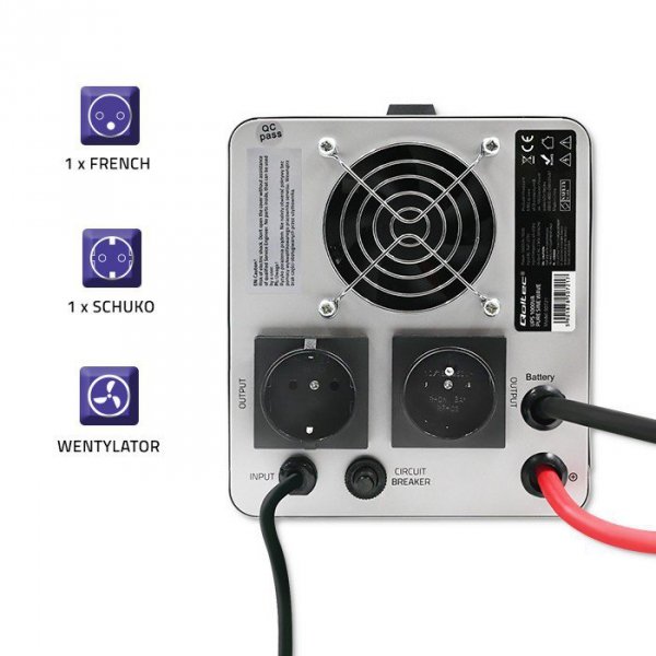 Qoltec Zasilacz awaryjny Pure Sine Wave UPS | 1000VA | 700W | Szary