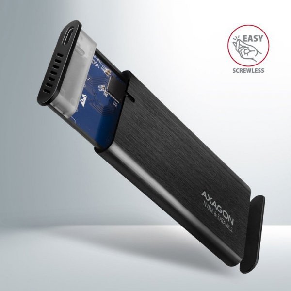 AXAGON EEM2-SB2 Obudowa zewnętrzna aluminiowa bezśrubowa USB-C 3.2 Gen 2 - M.2 NVMe / SATA SSD 30-80mm ALU pudełko czarne + USB-